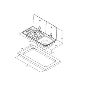 Hob/sink unit CAN INOX 2-flame, sink right, Glass 2 pcs.