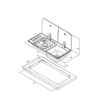 Hob/sink unit CAN INOX 2-flame, sink right, Glass 2 pcs. 1